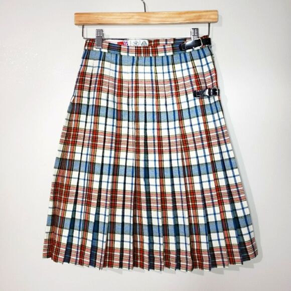 Rally Klad Small Wool Red Blue Plaid Tartan Scottish Kilt Skirt - Picture 1 of 7
